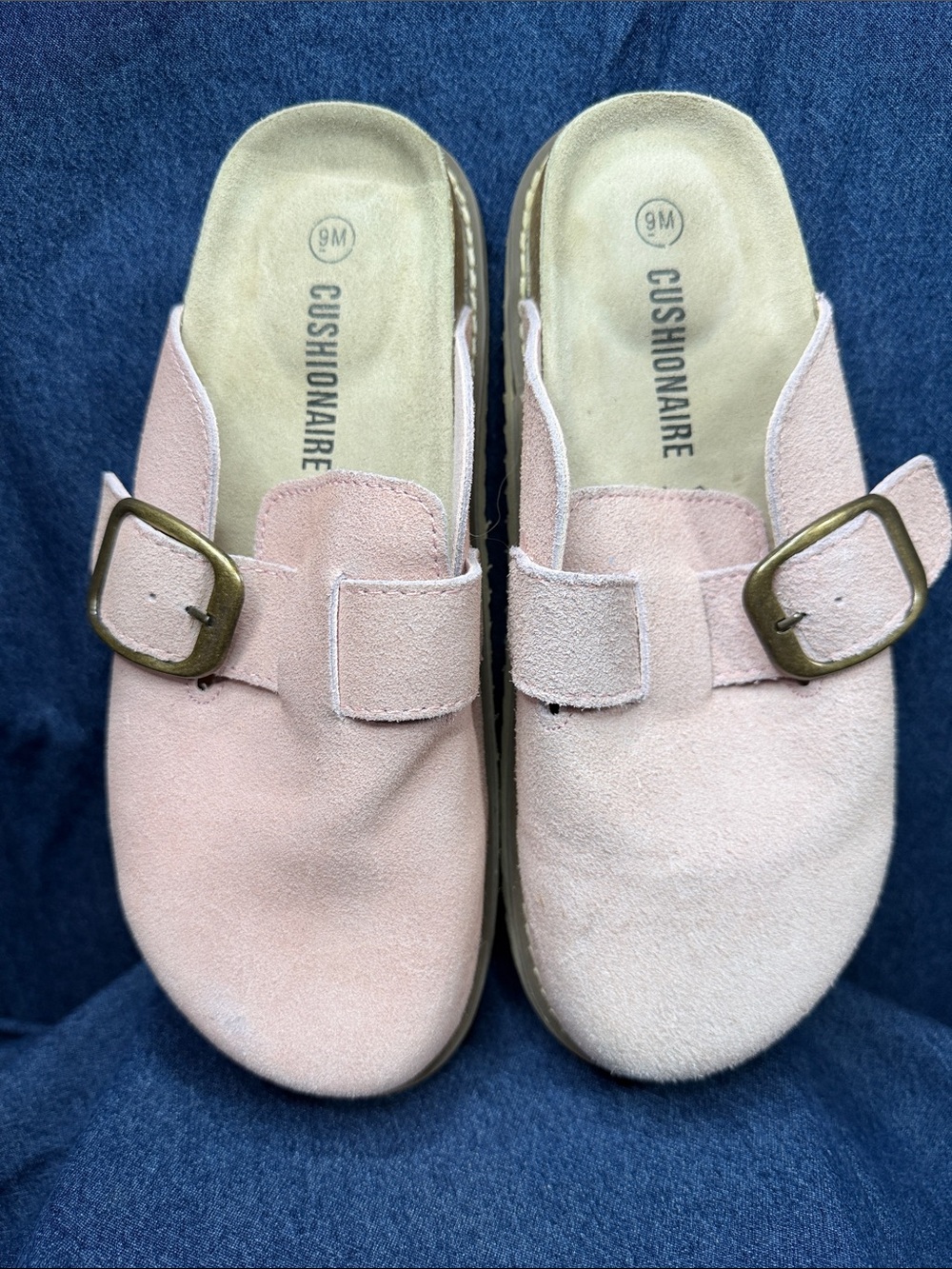 Cushionaire Women's Pink Suede Slip-On Clogs with Buckle